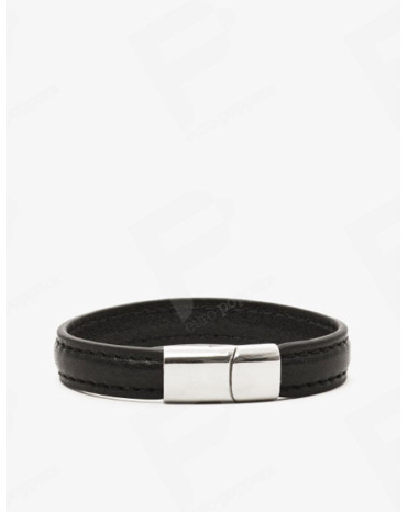 Pulsera Cockring de Cuero Negro y Cromo