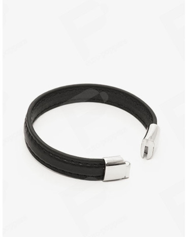 Pulsera Cockring de Cuero Negro y Cromo