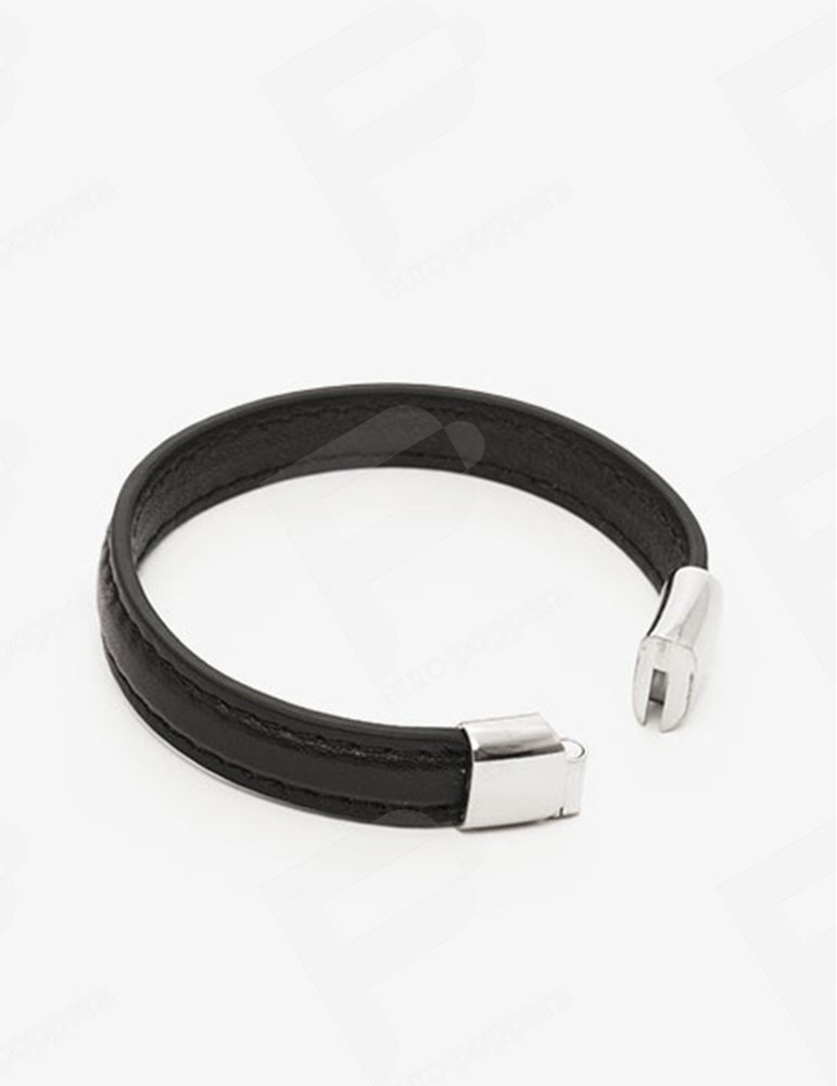 Pulsera Cockring de Cuero Negro y Cromo 2