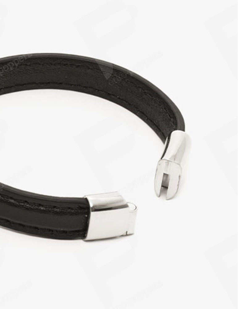 Pulsera Cockring de Cuero Negro y Cromo 3