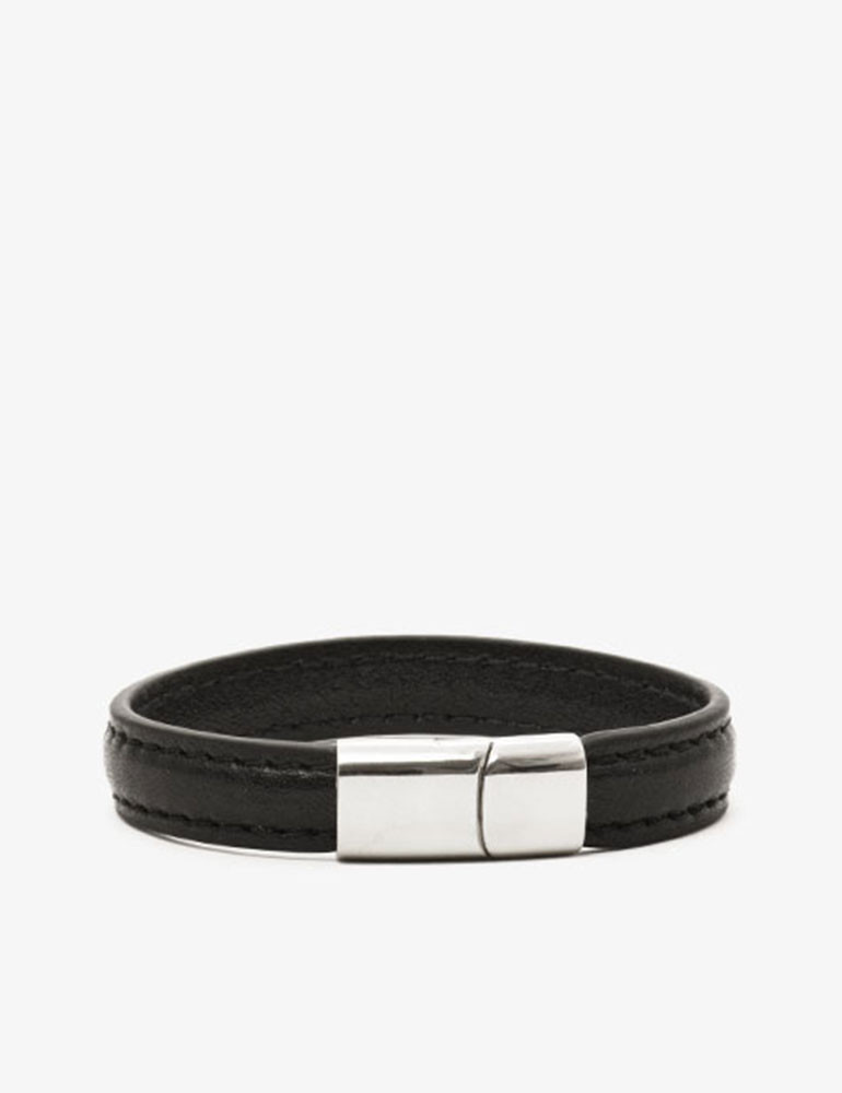Pulsera Cockring de Cuero Negro y Cromo